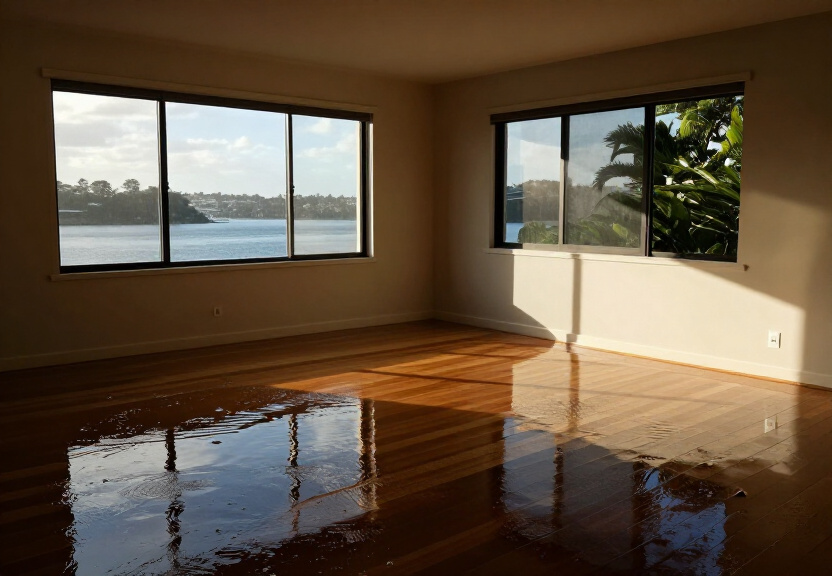 Flooded living room in Yennora home before restoration