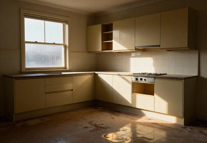 Sanitised and dry commercial kitchen in Yennora after restoration