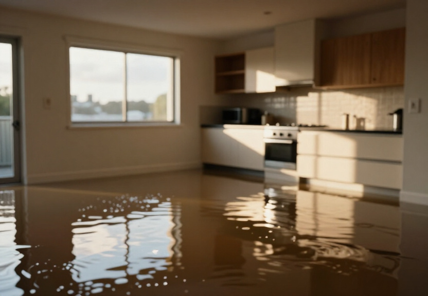Flooded commercial kitchen in Yennora before cleanup
